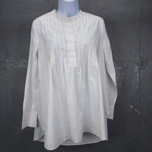 COS Blouse Women 6 Pintuck Pleats Oversized Open Side Mandarin Collar 1/2 Button